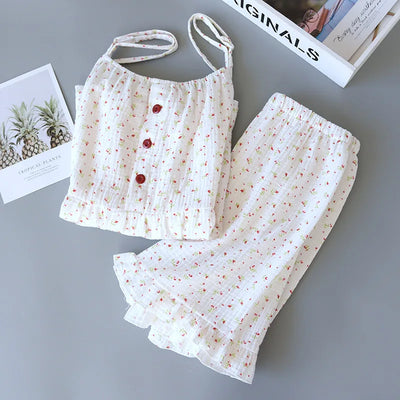 The Muslin House™ Cherry Bloom - 100% Muslin Cotton Pajama